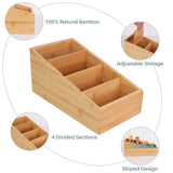 HTB 4-Section Snack Organizer with Removable Dividers for Kitchen, Cabinet, Office, Countertop, 2 Pack Bamboo Pantry Storage Organization for Spice Packets, Seasoning Pouches, Coffee Pods HTB