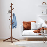 Unisakey Durable Wooden Coat Rack, Freestanding Coat Rack with Stable Triangular Base, 8 Hooks & 3 Adjustable Heights, Simple Assembly for Bedroom, Hallway, Office(New Brown) Unisakey