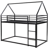 Merax Modern Twin Over Twin Junior Metal Floor Bunk Bed with Ladder House Shaped Bunk Bed Frame for Kids Boys Girls, Space-Saving, Black Merax