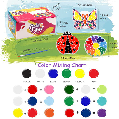 Weilim Paint Your Own Stepping Stones 5-Pack for Kids, Boys & Girls Ages 3-12, Butterfly, Turtle, Flower, Tree & Ladybug DIY Outdoor Garden Art & Craft Ceramic Painting Set Weilim