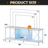 WLIVE TV Stand up to 65 Inch TV, 55" Entertainment Center with LED, Industrial TV Console with Glass Shelf for Living Room and Bedroom, White WLIVE