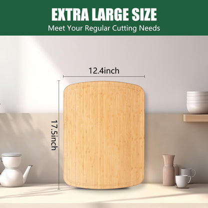 Baoee Extra Large Cutting Board for Kitchen-Made of Organic Bamboo Cutting Board,17.5" x 12.4" Wood Cutting Boards with Deep Juice Grooves,Charcuterie Boards,Butcher Block Cutting Board