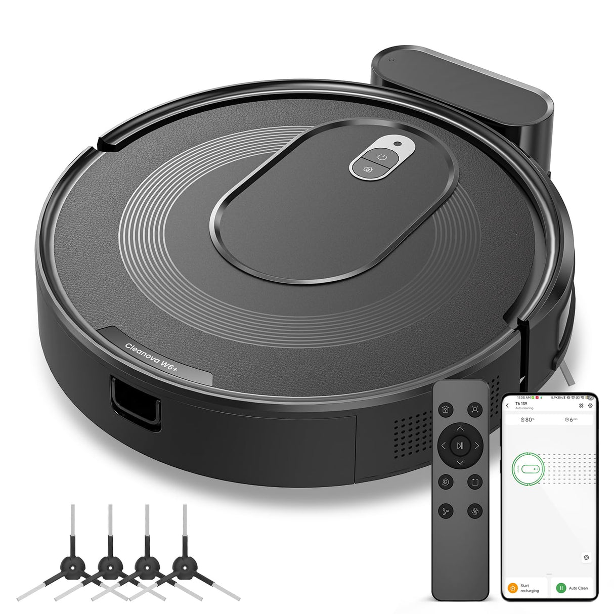 KOZVIX W6+ Robot Vacuum Cleaner,2800Pa Suction,720ml Large Capacity,120 Mins Runtime,Self-Charging Slim Robotic Vacuums,APP/Voice/Remote Control,No Entanglement Suction Port Ideal for Pet (Black) KOZVIX