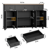 HIFIT 55" Large Kitchen Buffet Cabinet with Storage Drawers, Farmhouse Sideboard Buffet Table Storage Cabinet with Doors and Shelves, Wood Coffee Bar Cabinet for Kitchen Dining Living Room, Black HIFIT