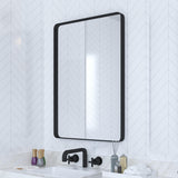 VocalStar Black Bathroom Mirror for Wall, 18 x 26 Inch Rounded Rectangle Metal Framed Bathroom Wall Vanity Mirror Farmhouse, 1/4-inch Shatterproof Glass | Ultra-Flush Hanging VocalStar