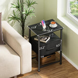 LAKEMID Nightstand with Charging Station and Drawer, End Table Bedside Table with 20 Colors LED Light Strip and 2 Layers Shelf for Bedroom Living Room Sofa Couch, Black LAKEMID