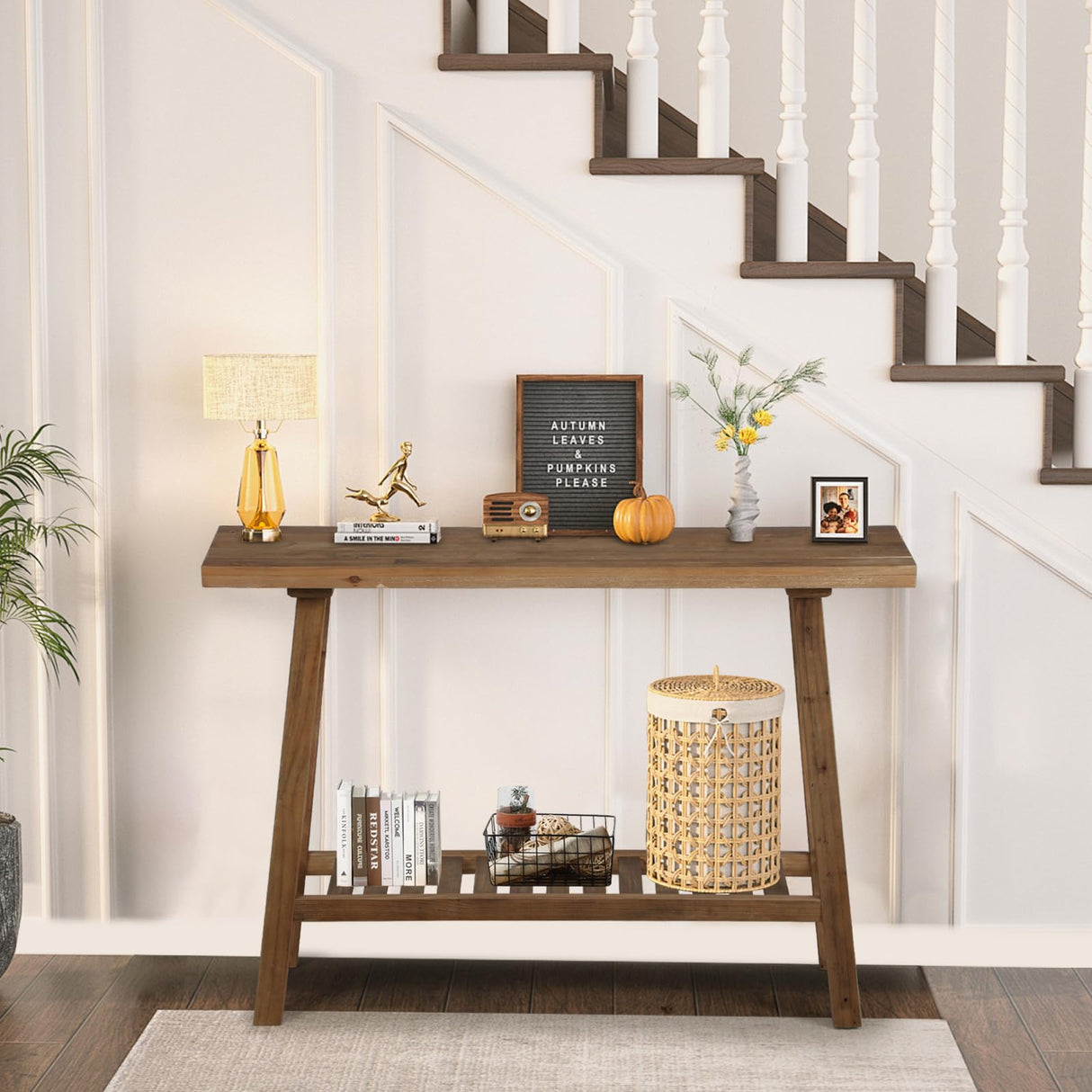 HOKYHOKY Reclaimed Solid Wood Console Table, 43.3" Farmhouse Entryway Table, Narrow Couch Tables Behind Sofa, 2 Tiers Accent Tables for Hallway, Entrance, Foyer, Living Room HOKYHOKY