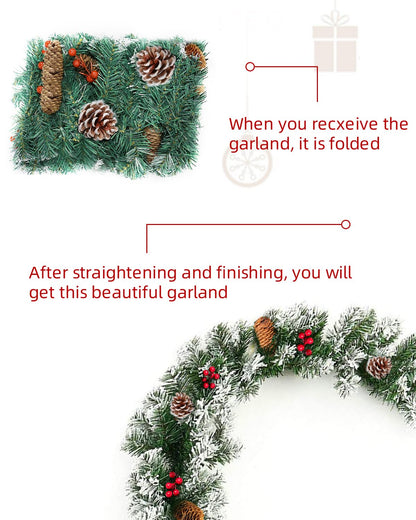 STRPRETTY BASIC 9 FT Christmas Garland, Artificial Xmas Garland Indoor Outdoor Non-Lit Pine Garland with Pine Cones Red Berries for Christmas Holiday Mantle Wreath Wedding Party