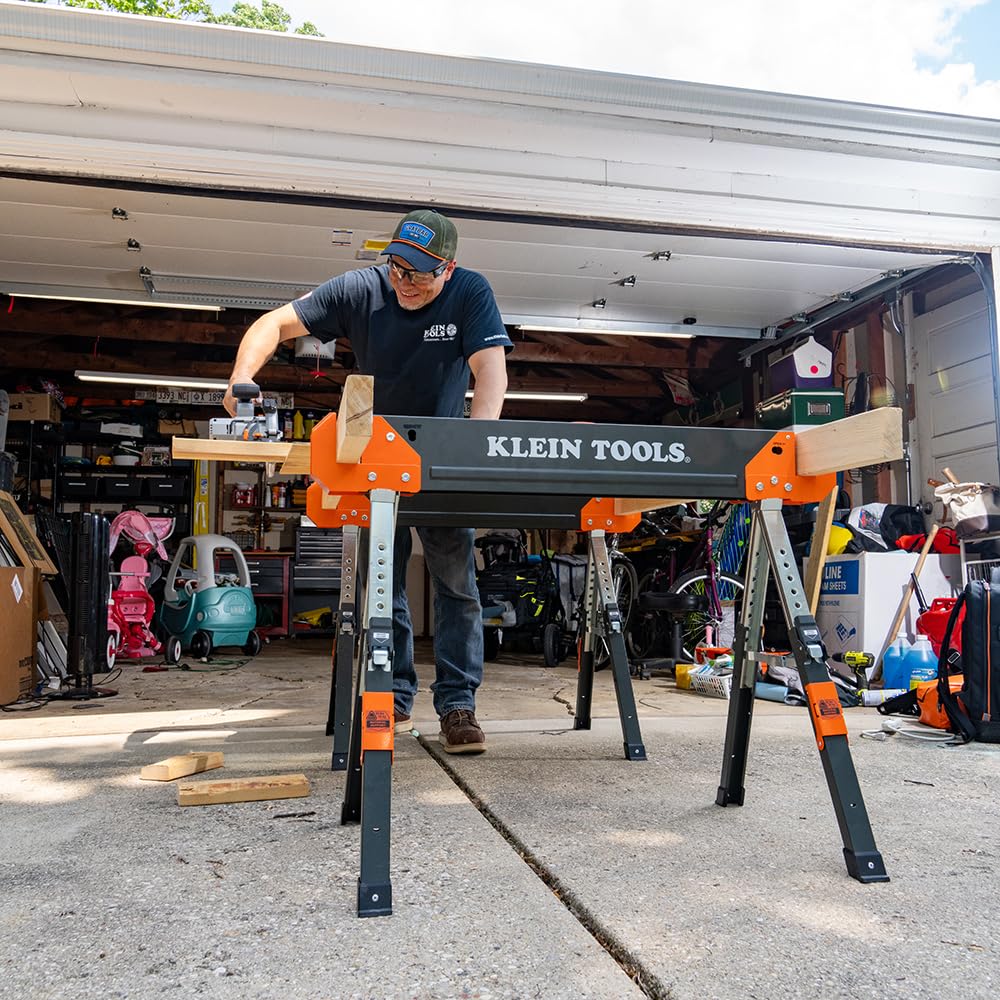 Klein Tools 66188 Folding Saw Horse, 2x4 Support Arms, 26-Inch to 32-Inch Adjustable Height, Heavy Duty Jobsite Table, 1-Pack Klein Tools