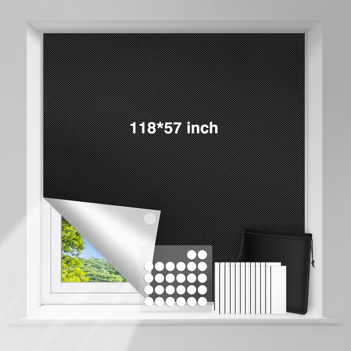 Keeswin Blackout Shades Curtains for Bedroom, No Drill Blinds for Windows, Portable DIY Blackout Blinds with Stickers for Baby Nursery, Bedroom and Travel (118 x 57 Inch) Keeswin