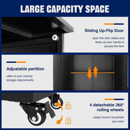 Yizosh Metal Garage Storage Cabinet with Wheels,Rolling Tool Storage Cabinet with 2 Door and Adjustable Shelves,- 72" Steel Locking Cabinet for Garage,Warehouse,Workshop