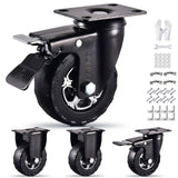 Heavy Duty 4 Inch Caster Wheels Set of 4 2200Lbs Capacity Silent Swivel with brake & Rigid TPR Rubber Wheels Locking Industrial Plate Casters for Cart Furniture Workbench 2 Fixed & 2 Swivel with Brake TOO TCO