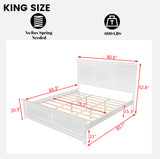 Duxelifin King Size Platform Beds for Bedroom, Tall Headboard King Bed Frame with Footboard, Pinewood Antique Bed Frame, Farmhouse Style, Noise-Free, No Box Spring Needed, White Duxelifin