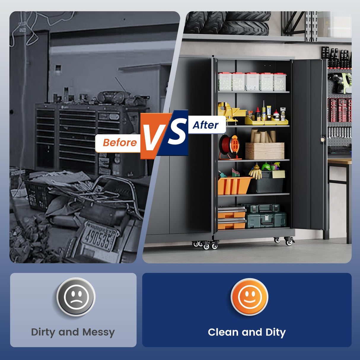 Yizosh Metal Garage Storage Cabinet with Locking Doors and Adjustable Shelves,- 75" Rolling Steel Tool Cabinet for Home Office,Garage,Warehouse Yizosh