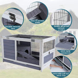 PETSFIT Guinea Pig House Leak Proof Design, Spruce Wood Rabbit Hutch with Bottom Net Hideout for Rest and Ramp for Enter and Out Solid Grey Petsfit