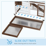 PawHut Wooden Rabbit Hutch Elevated Bunny Cage Indoor Small Animal Habitat with Enclosed Run with Wheels, Ramp, Removable Tray Ideal for Guinea Pigs, Brown PawHut