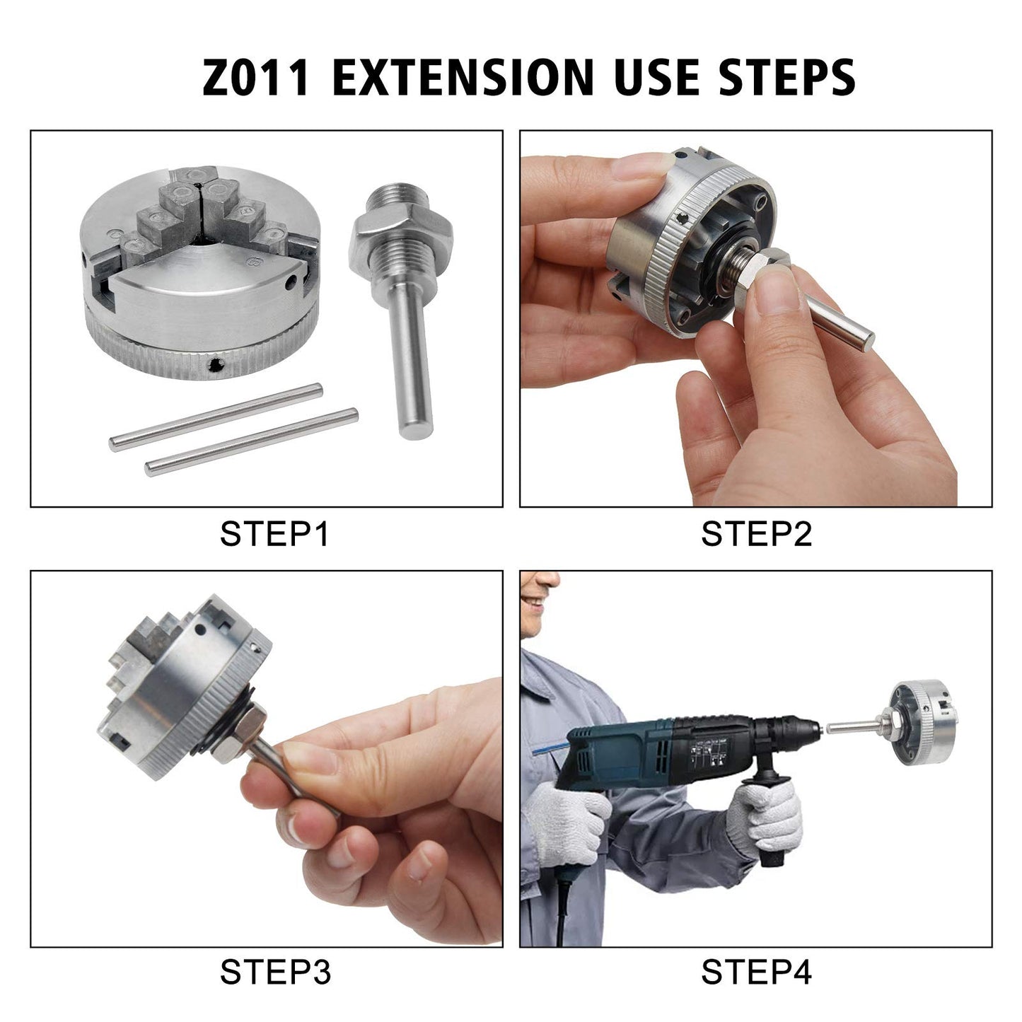 Z011 Mini Lathe Chuck Set - Self Centering Zinc Alloy 3/4 & 4 Jaw Chucks with Connecting Rods, Compatible with Electric Drill (Type B)