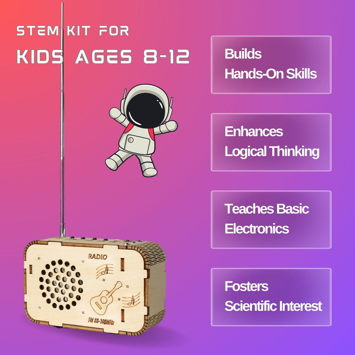 STEM Wooden Radio Kit for Kids Age 8-12 – DIY Science Experiment, Wood Building Project, Perfect Educational Gift for Boys & Girls 8 9 10 11 12 Years Old ZOVRION