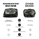 OVENTE Electric Countertop Single Burner, 1000W Cooktop with 6" Stainless Steel Coil Hot Plate, 5 Level Temperature Control, Indicator Light, Compact Cooking Stove and Easy to Clean, Black BGC101B OVENTE