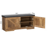 HOMSHO 2-Tier Storage Bench, Shoe Bench with Padded Seat Cushion, Entryway Bench with 2 Barn Doors, Adjustable Shelf, 13.8" D x 39.4" W x 17.7" H, for Entryway, Living Room, Bedroom, Rustic Walnut HOMSHO