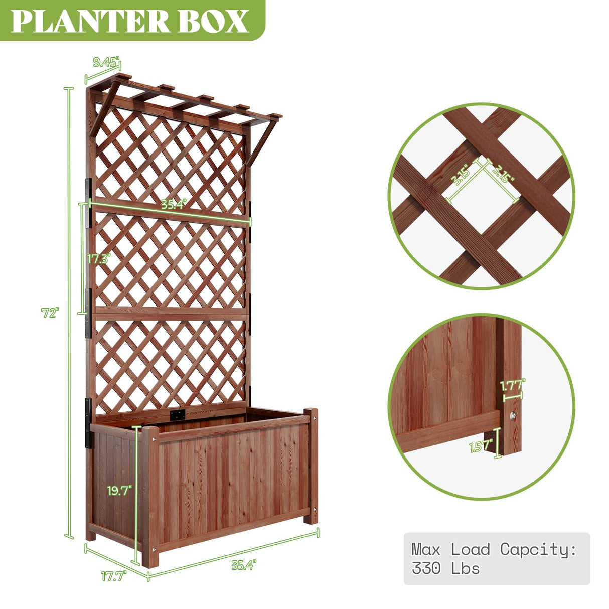 Amerlife 35.4x17.7x72 Inch Raised Garden Bed with Trellis, Wooden Planter Box for Vegetables and Climbing Plants with Drainage Holes Amerlife