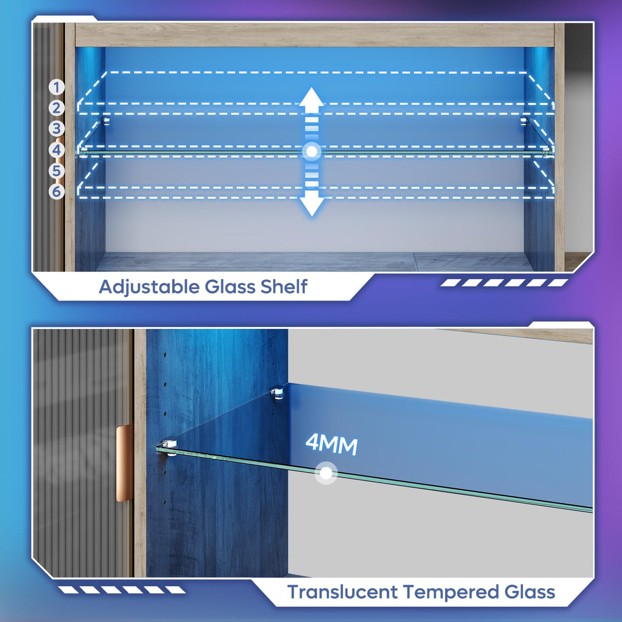 Bestier LED 70 inch TV Stand for 80 inch TV, Modern Entertainment Center with Storage Cabinet for PS5, TV Console for Living Room Bedroom, Adjustable Glass Shelf & Acrylic Doors, Grey Bestier