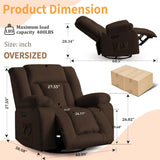 Korser Oversized Power Recliner Chair, Swivel Rocking Chair for Adults, Electric Glider Reclining with Massage and Heating, Waffle Fabric Rocker Recliner with Side Pockets for Living Room, Bedroom Korser