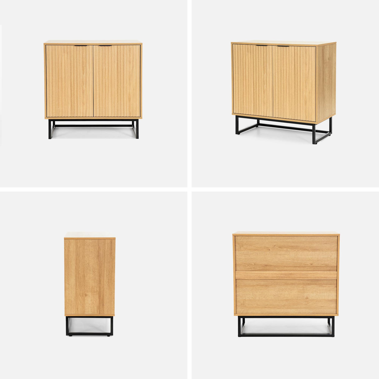 EYYTHUNG Fluted Storage Cabinet Set of 2, Sideboard Buffet Cabinet Modern Accent Cabinet with Adjustable Shelves, Credenza, Console Table Entryway Cabinet for Living Room, Natural Oak EYYTHUNG