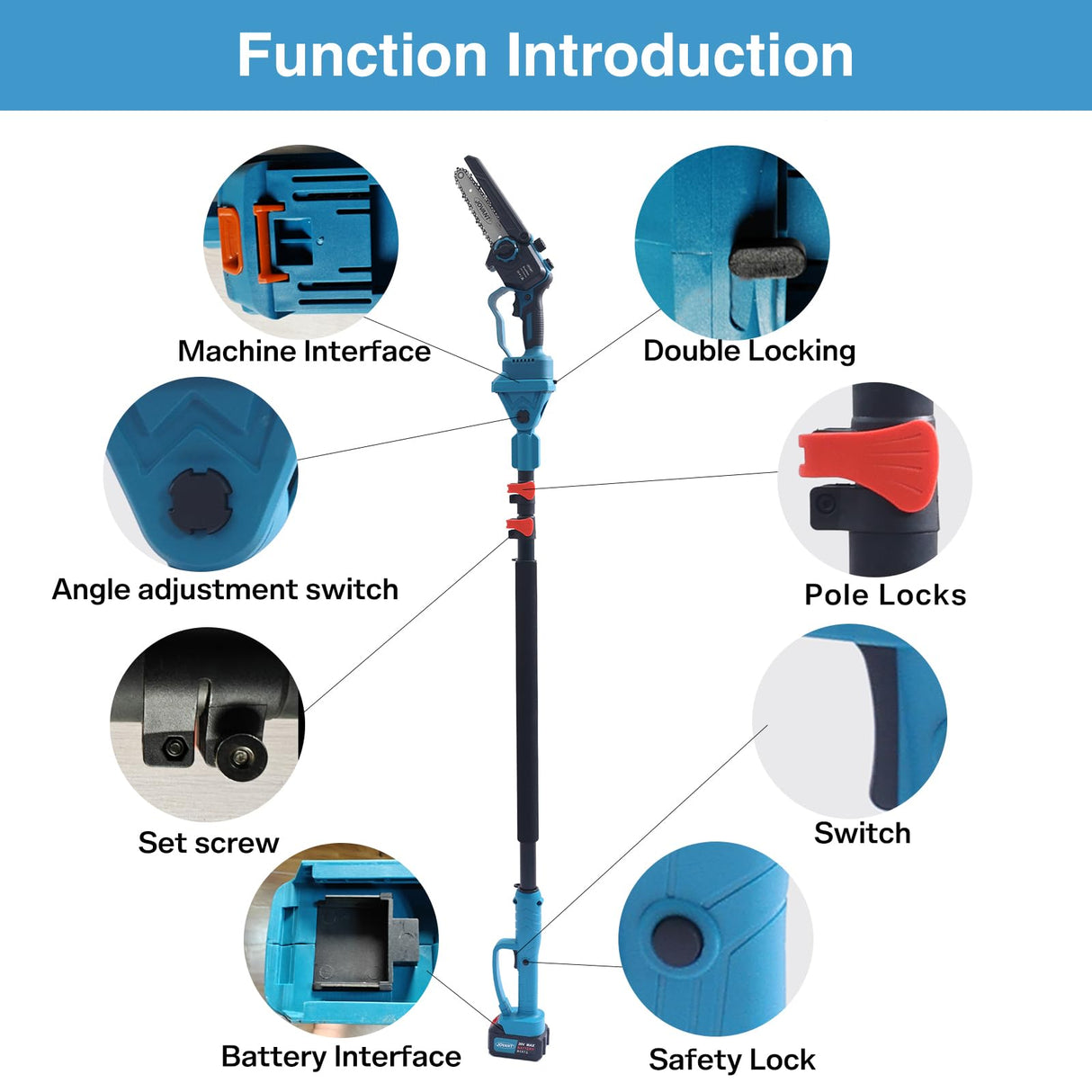 2-in-1 Cordless Pole Saw, Brushless Mini Chainsaw Cordless with Pole, 2 Pack 20V 4.0Ah Battery Powered Pole Saws for Tree Trimming, 15ft Reach Electric Saw for Trees With Pole jovant