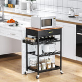 TOOLF Kitchen Island Cart with Drawer, Rolling Kitchen Service Cart with Wooden Tabletop, 3-Tier Storage Cart on Wheels, Storage Trolley Cart with Hooks for Kitchen, Dining Room TOOLF