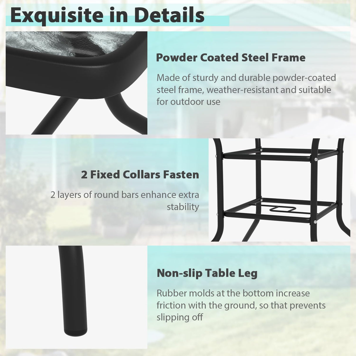 Square Outdoor Table, Patio Table with Umbrella Hole, Patio Dining Table with Tempered Glass, Outdoor Dining Tables, Square Patio Table for Balcony, Backyard, Poolside, Sunroom, Patio Tables, Black MKDLUFEI