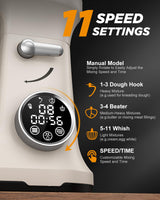 AIRMSEN Automatic Stand Mixer with LED Touchscreen & Timer - 11 Speed Tilt-Head Dough Mixer Fits 5.3QT Bowl & 3-IN-1 Attachments - Kitchen Electric Mixer for Bread Cake Baking - Beige and Orange AIRMSEN