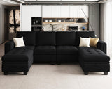 Belffin Velvet U Shaped Sectional Sofa Couch with Storage Ottoman Convertibel Sectional Sofa with Reversible Chaises Black Belffin