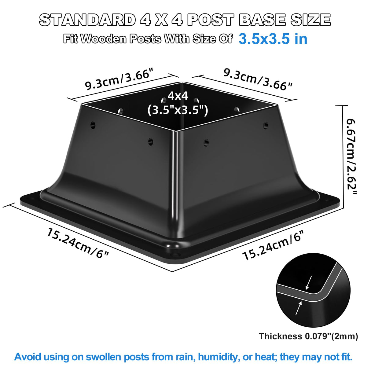 4x4 Post Base 4Pcs-Inner Size 3.5x3.5-Heavy Duty Metal Post Brackets-Deck Post Anchors-Solid Steel-Powder Coated-Wood Post Holder for Porch Handrail Railing Pergola Fence Pavilion-Support Deck Base Vlaeng