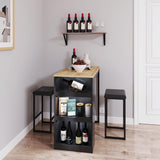 Gyger 3-Piece Black Dining Set with Storage Shelves – Compact Kitchen Bar Table and Stools for Small Spaces Gyger