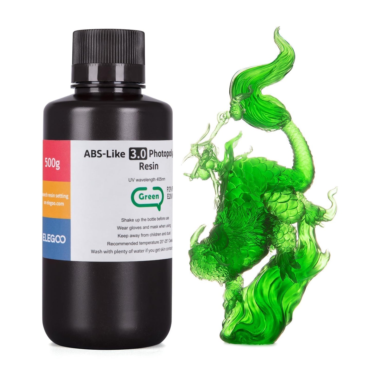 ELEGOO ABS-Like 3D Printer Resin 3.0, 405nm UV-Curing Photopolymer Resin for Mars Saturn Jupiter MSLA DLP LCD 3D Printing with Strength and Toughness, High Precision, Low Viscosity, Clear Green 500g