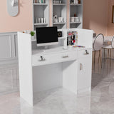 OmySalon Modern Reception Desk, Front Table Counter with Lockable Drawers and Moveable Shelves, Receptionist Desk Retail Checkout, for Lobby Beauty Salon Office, White (47.2”W x 18.9”D x 43.7”H) OmySalon