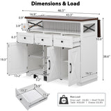 Farmhouse Kitchen Island with Beaded Drape, Rolling Kitchen Storage Cart on Wheels with Drop Leaf and Power Outlet, 3 Doors, 3 Drawers and Adjustable Shelves and Internal Storage for Dining Room MEETFAV