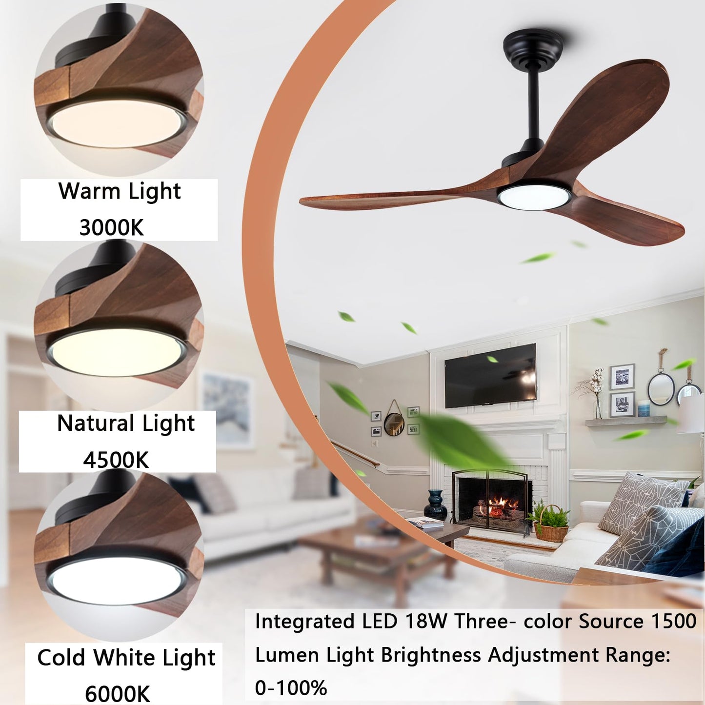 dearnow 42”Ceiling Fan with Light and Remote Control, Lighted Wooden Ceiling Fan Noiseless Reversible DC Motor with 3 Blades for Farmhouse, Living Room, Office, Indoor Outdoor (Black + Walnut)