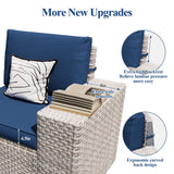 12-Piece Patio Furniture Set, Outdoor Extra Wide Armrest Modular Patio Sofa, Dual-Strand Rattan Wicker, Rust-Resistant Frame, Backyard High Back, Large Seat Furniture for Porch Garden Balcony, Blue HLNPTN