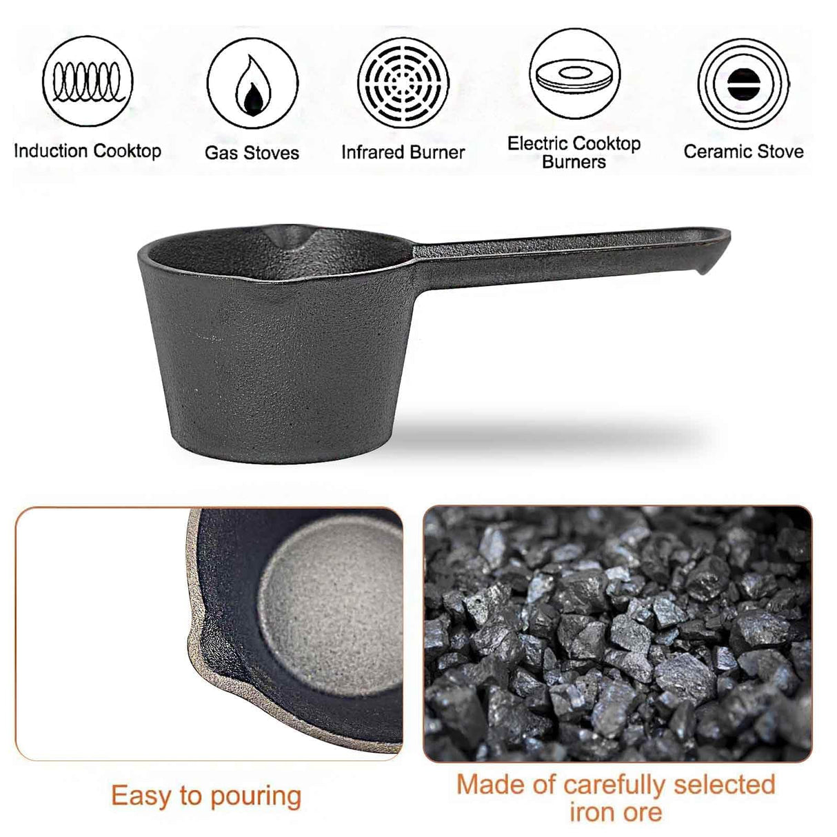 BBQ Mop Brush and Cast Iron Basting Pot - Grilling Tool Set with Basting Brush an Meat Shredder Claws for Meat Smoker, Grill and Stove(8pcs) ZQDFLME