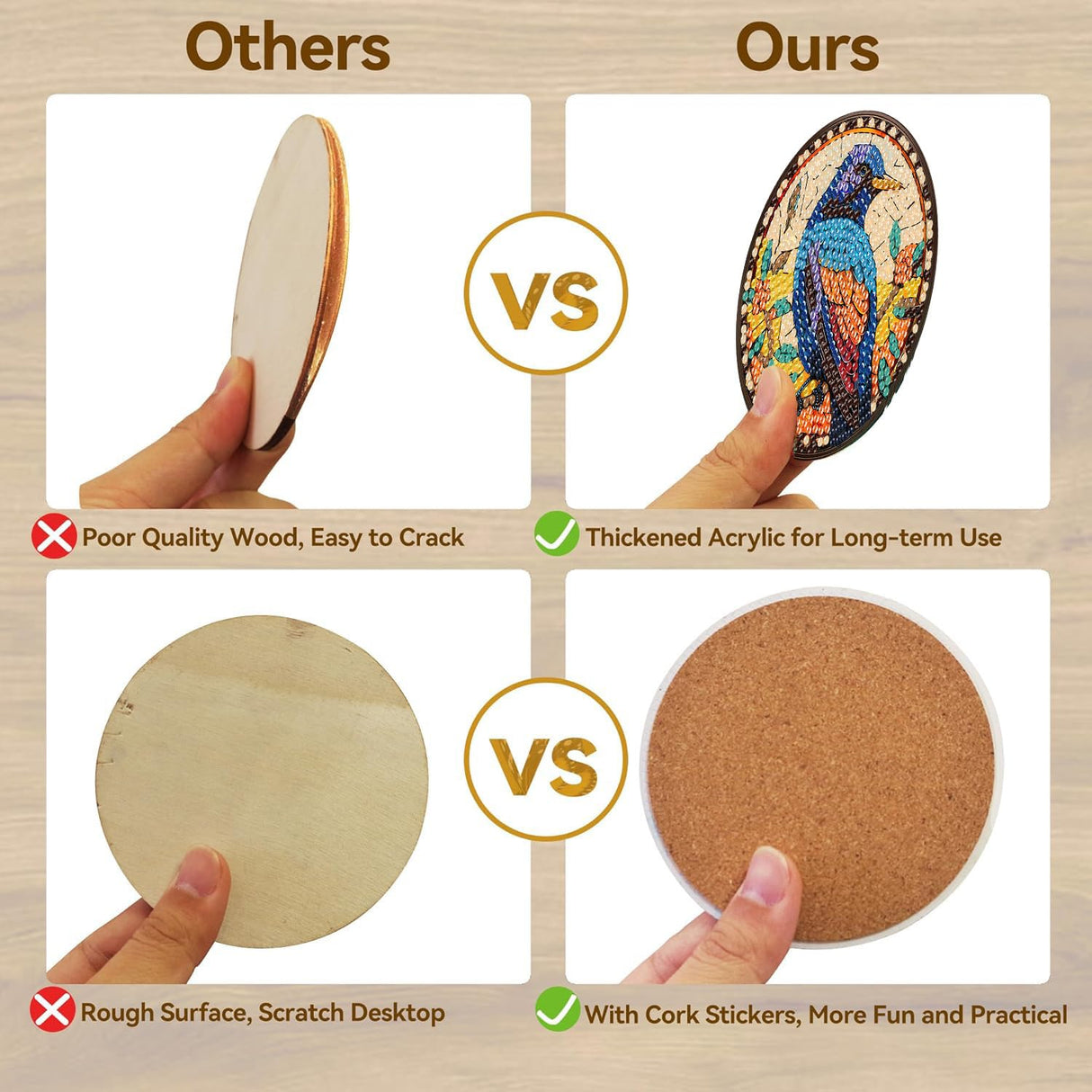 Birds Diamond Art Coasters Kit for Adults, 8 Pcs Diamond Painting Coasters Kit with Holder, DIY Non Slip Art Supplies 4x4in Axquilon