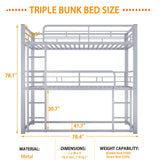 Bunk Beds, Metal Bunk Bed, Triple Bunk Bed for Kids,Teens, Adults, Girls, Boys, Detachable BunkBed Can Be Divided into 3 Twin Beds,No Box Spring Need (Silver) Anwick