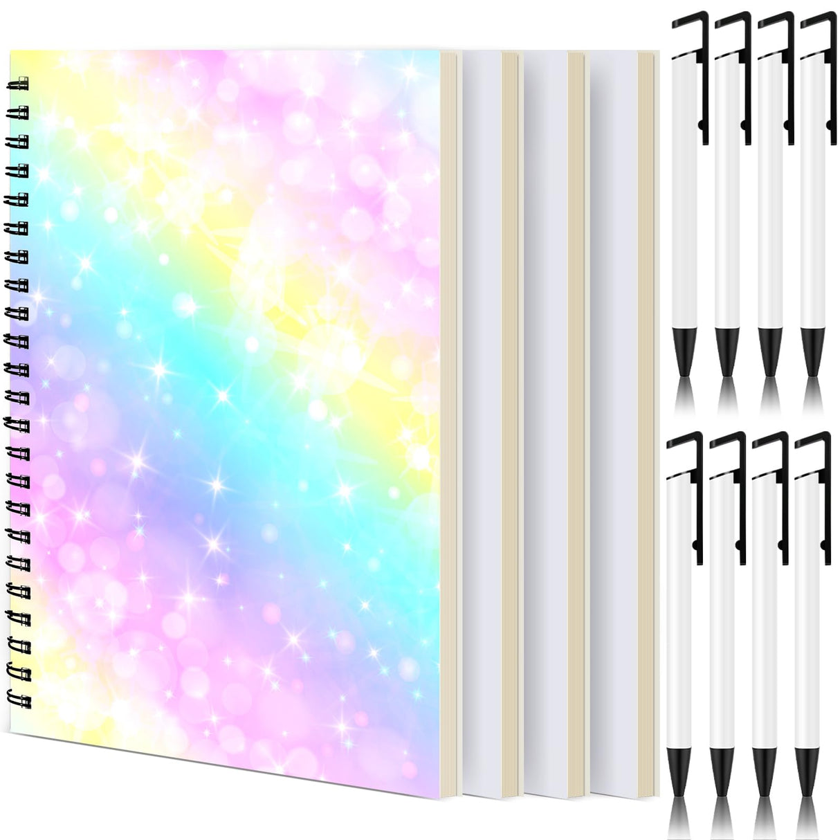 Seajan 12 Pcs Sublimation Journal Set Including 4 Pcs A5 120 Pages Sublimation Notebooks 8 Pcs Sublimation Pens DIY Blank Notebooks Heat Transfer Pen Sublimation Supplies Teacher Christmas Gifts Seajan