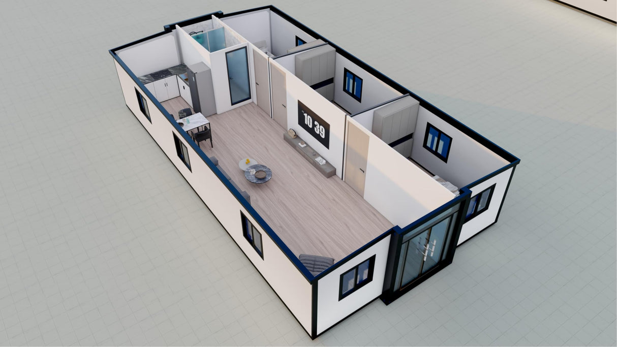 𝗣𝗼𝗿𝘁𝗮𝗯𝗹𝗲 𝗘𝘅𝗽𝗮𝗻𝗱𝗮𝗯𝗹𝗲 𝗖𝗼𝗻𝘁𝗮𝗶𝗻𝗲𝗿 𝗛𝗼𝗺𝗲 - 40ft 3 Bedroom Customizable prefab Home with Kitchen, Toilet, Bathroom, Electrical, Plumbing, Quick Assembly Modular Unit Generic