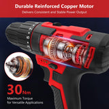 20V Power Drill Cordless, Cordless Drill with Battery and Charger with Torque 30N, Impact Function, 3/8-Inch Keyless Chuck for Screwdriving and Drilling (Battery×1) ASUNKYT