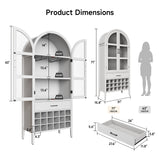 ONBRILL 71" Tall Wine Bar Cabinet, Arched Storage Cabinets with Door, Whiskey Station with Wine Rack and Glass Holder, Liquor Bar Cabinet for Home Kitchen Living Dining Room (Off White) ONBRILL