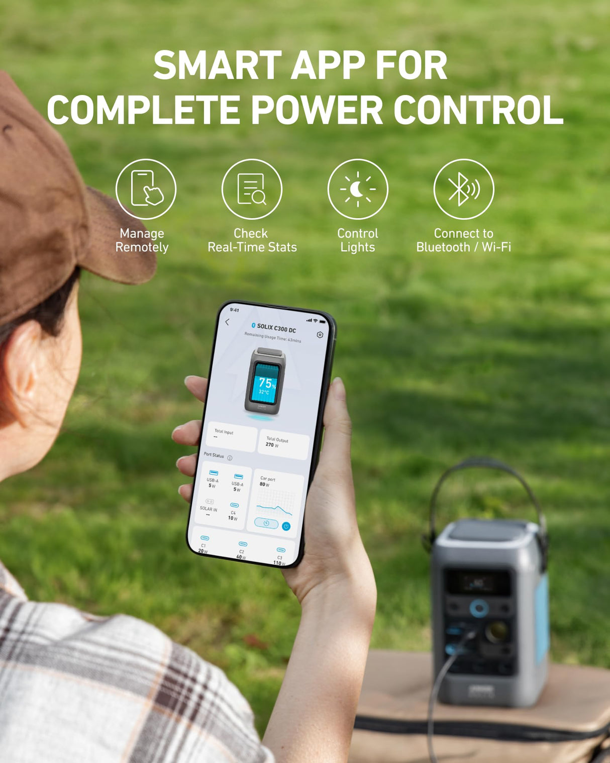 Anker SOLIX C300 DC Power Bank Station, Outdoor 288Wh (90,000mAh), Portable Power Station, LiFePO4 Battery, 300W Solar Generator, for Camping, Traveling, and Emergencies (No Wall Charger Included) Anker