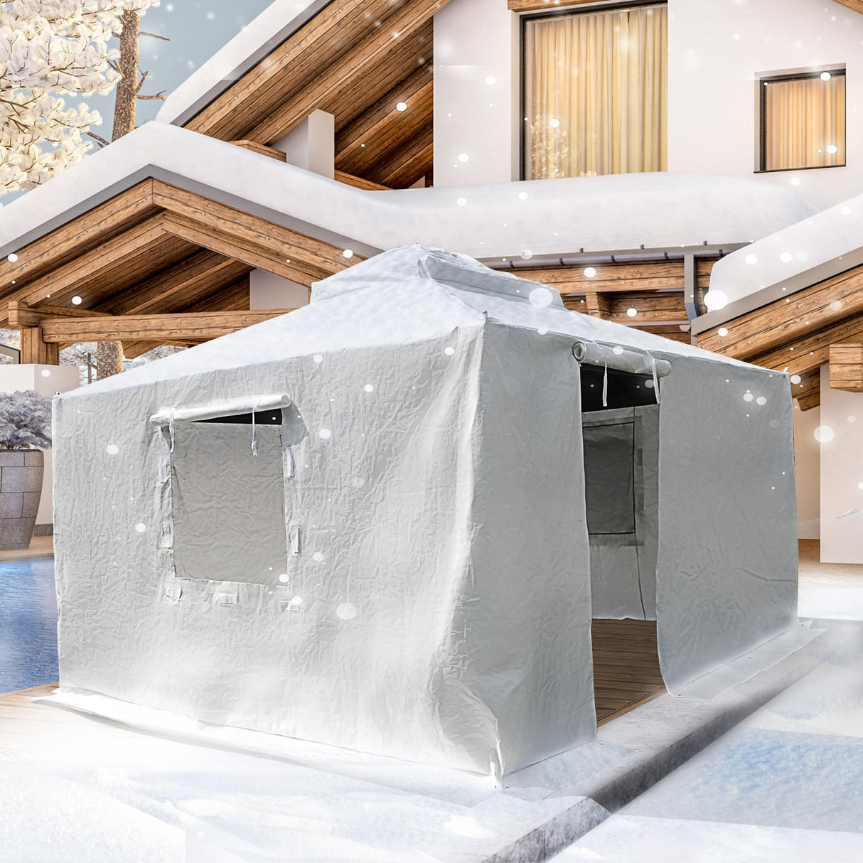Domi 10' x 12' Universal Winter Gazebo Cover, All Season Waterproof Enclosed Cover with Sidewalls & Ventilated Mesh Windows, All-Weather Outdoor Cover for Hardtop Gazebos, White domi outdoor living