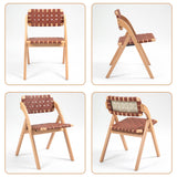 Luteren Folding Chairs Set of 2, Wooden Foldable Dining Chairs, Stackable Folding Extra Chair with Breathable Leather-Woven Design for Indoor & Outdoor, Brown Luteren